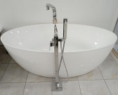 Acur Freestanding Tub with Floor Standing Square Shower (Full Acrylic)