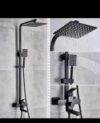 Aberlite Black Square Shower Set – Wall-Mounted Rain Shower with Mixer & Accessories