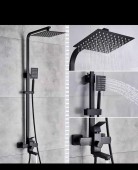Aberlite Black Square Shower Set – Wall-Mounted Rain Shower with Mixer & Accessories